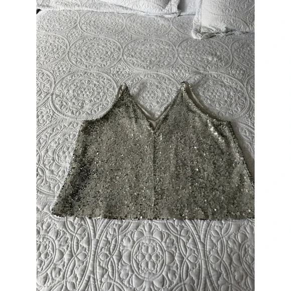 J. Crew Silver Sequin V-Neck Camisole Tank Shimmer Party Sleeveless Blouse Sz M - Picture 4 of 11